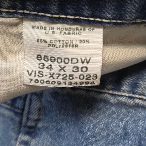 Wrangler Men's 34x30 Distressed Straight Leg Blue Jeans - Picture 11 of 12